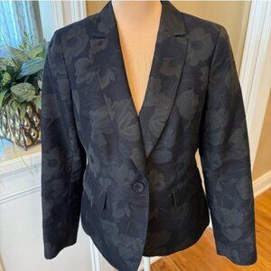 Talbots Women’s Blazer Jacket Size 8 Black Floral Jacquard One Button Lined
